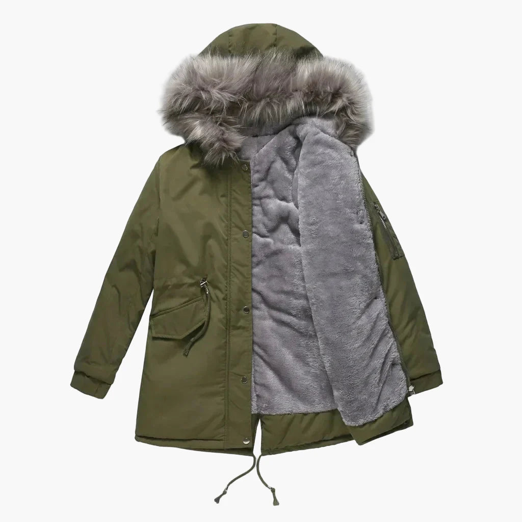 Dam Parkas Vinterjacka med Stor Pälsluva – Elegant Vardagsstil och Värme