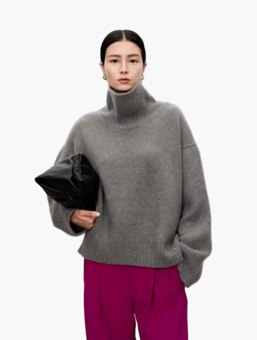 Dam Tröja Polokrage Oversize Stickad Elegant Vardagsmode