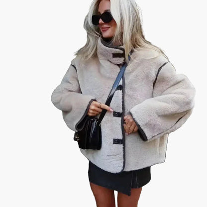 Damjacka i trendig teddy-stil för höst och vinter – Elegant ytterjacka med modernt snitt
