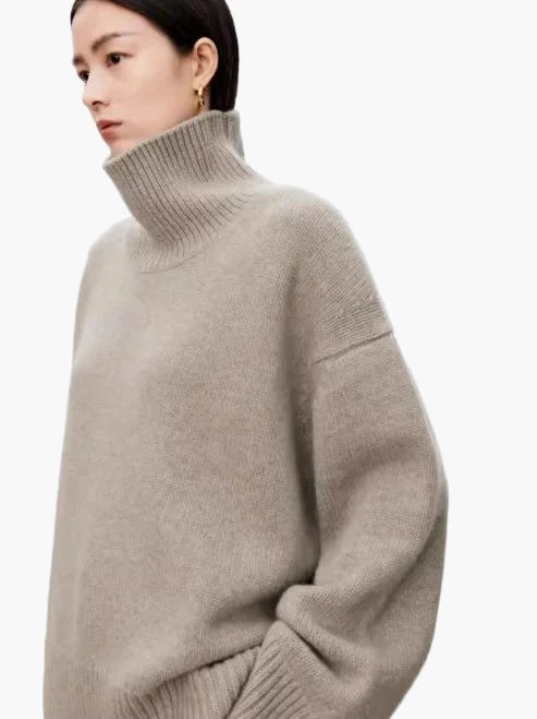 Dam Tröja Polokrage Oversize Stickad Elegant Vardagsmode
