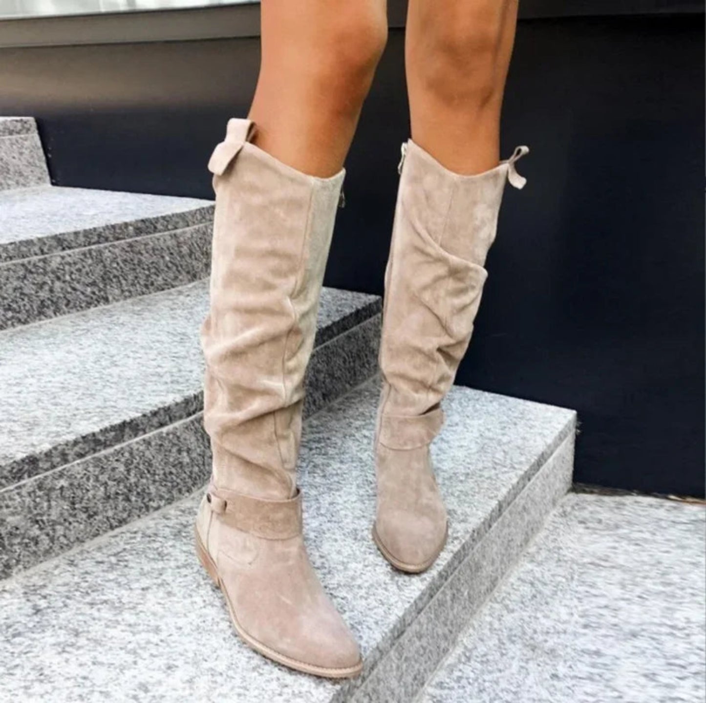 Dam Retro Knähöga Boots Lågklackade – Stilrena Höst- och Vinterstövlar