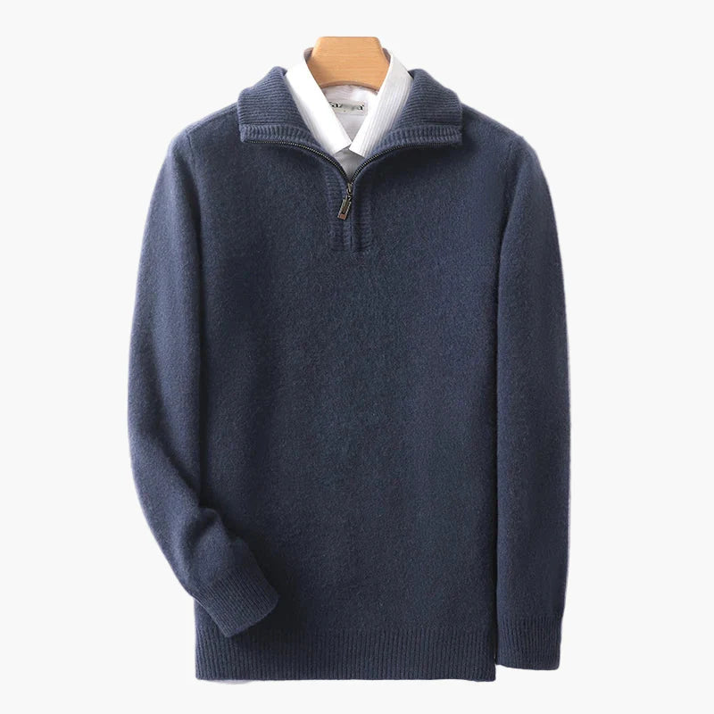 Herr Halvzip Stickad Tröja – Klassisk och Varm Pullover för Vardag och Kontor