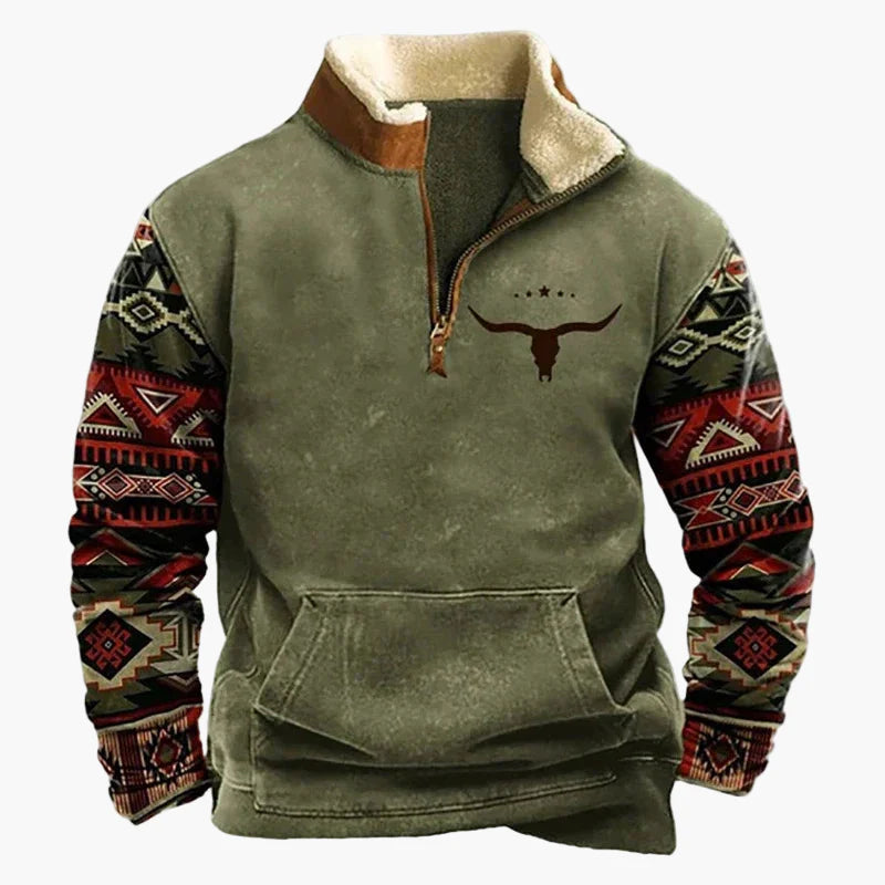 Herrar Western Stil Fleece Halvzip Tröja – Varm och Bekväm för Uteliv