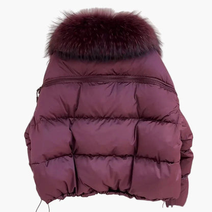 Damjacka Vinter Puffer med Stilig Pälsdetalj och Modern Design