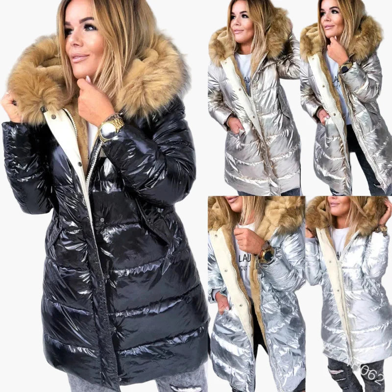 Dam Vinterjacka Parkas med Pälsfoder och Elegant Design – Modern Stil för Kallt Väder