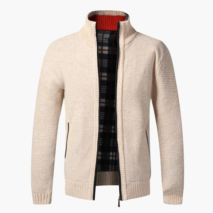 Herrstickad cardigan med dragkedja – elegant och varm höstjacka