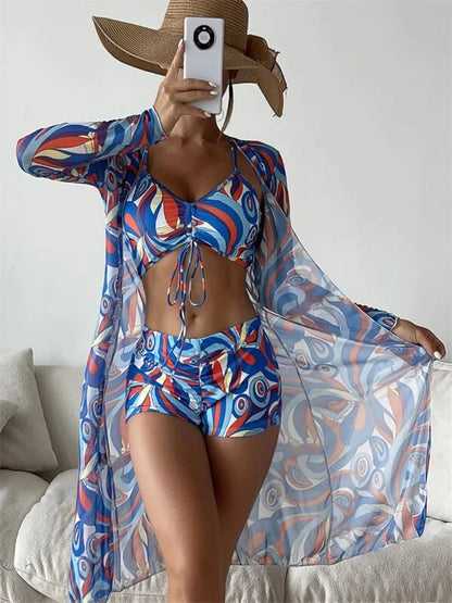 Mary – Modernt Högmidjat Dam Bikini med Långa Ärmar