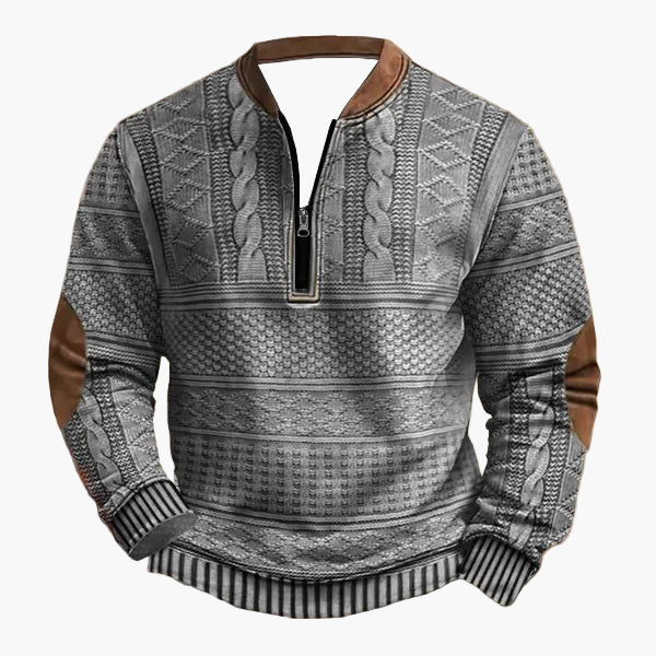 Herrtröja med halv dragkedja – Stickad look, vardagsstil, modern design