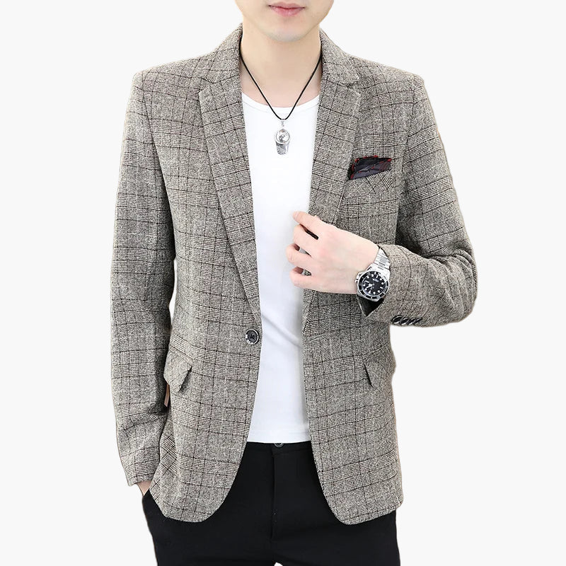 Herr Elegant Rutmönstrad Kavaj för Kontor och Fest – Modern Slim Fit Blazer