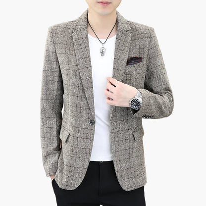 Herr Elegant Rutmönstrad Kavaj för Kontor och Fest – Modern Slim Fit Blazer