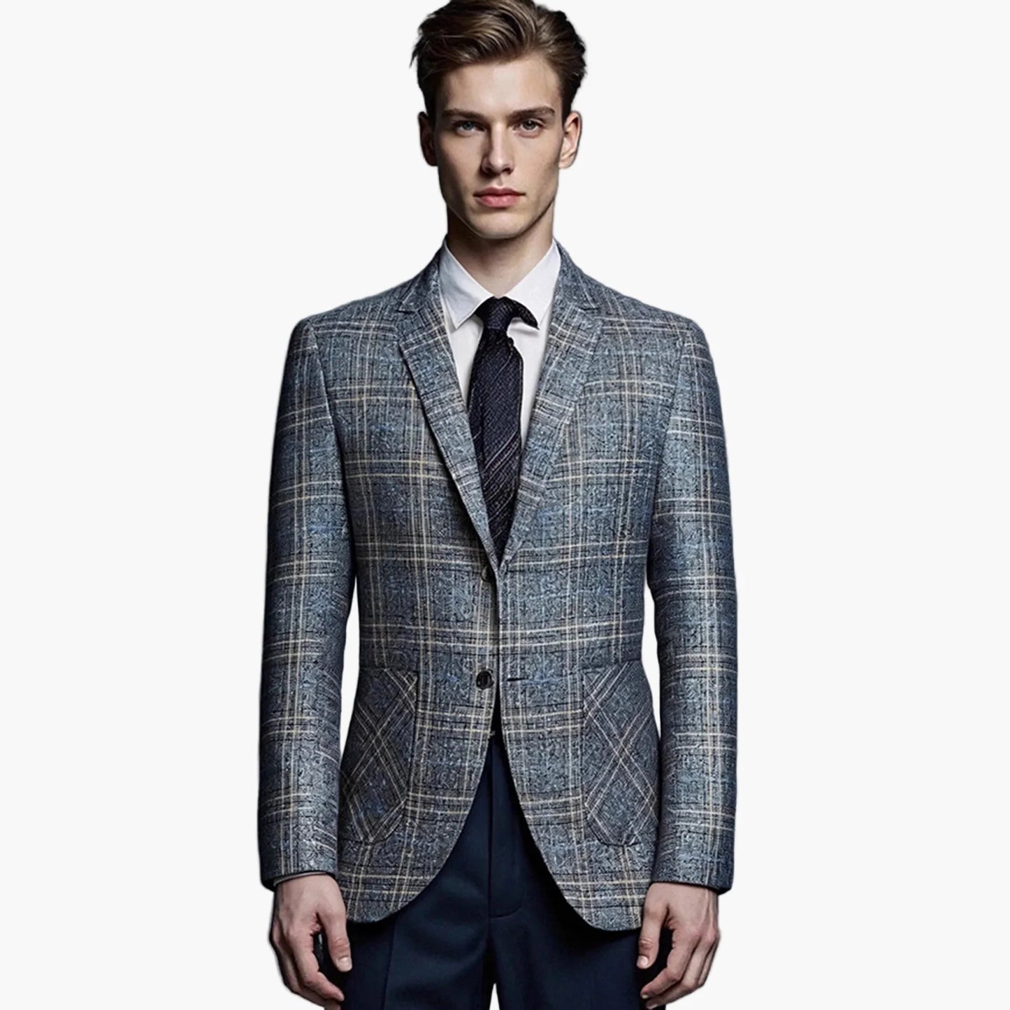 Herr Elegant Rutig Kavaj för Affär och Fest – Modern Slim Fit Blazer