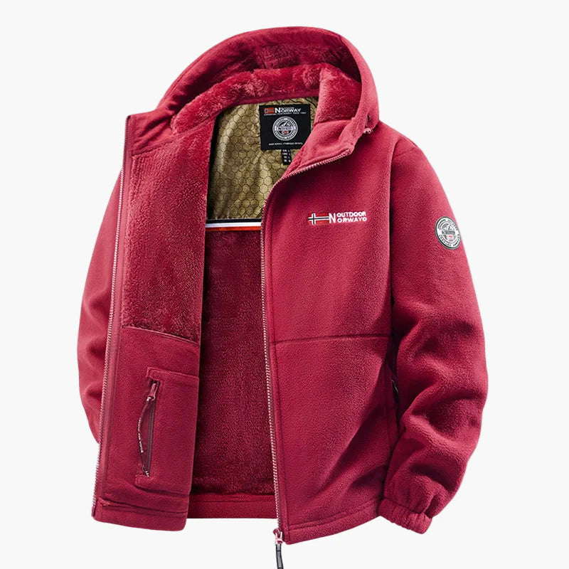 Herr Fleecejacka Outdoor Norge Vinterjacka med Huva – Varm och Sportig för Utomhusaktiviteter