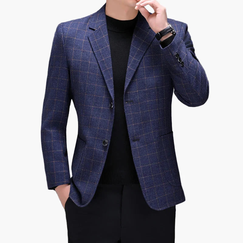 Herr Kavaj Rutmönstrad Modern Stil – Elegant Affärs- och Vardagsjacka