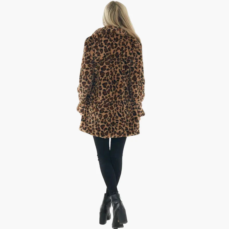 Damjacka med Leopardmönster – Trendig och Varm Höst/Vinterjacka för Kvinnor