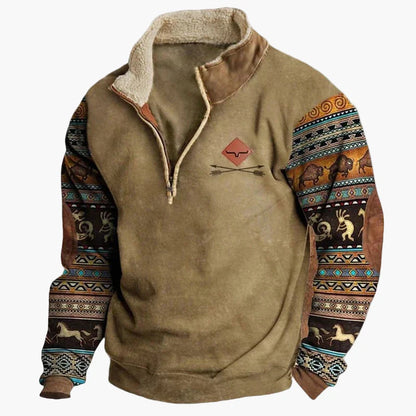 Herrar Western Stil Fleece Halvzip Tröja – Varm och Bekväm för Uteliv
