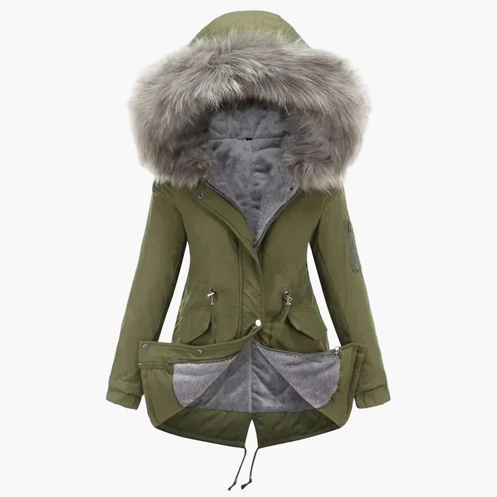 Dam Parkas Vinterjacka med Stor Pälsluva – Elegant Vardagsstil och Värme