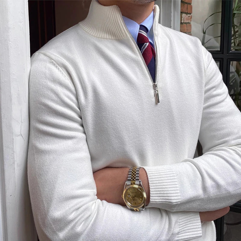 Herrtröja med halv dragkedja – Elegant och mångsidig stickad pullover för arbete och fritid