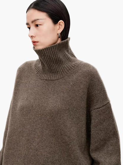 Dam Tröja Polokrage Oversize Stickad Elegant Vardagsmode