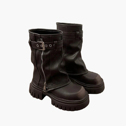 Damers chunky plattform boots med dragkedja och bälte – trendiga höst- och vinterkängor