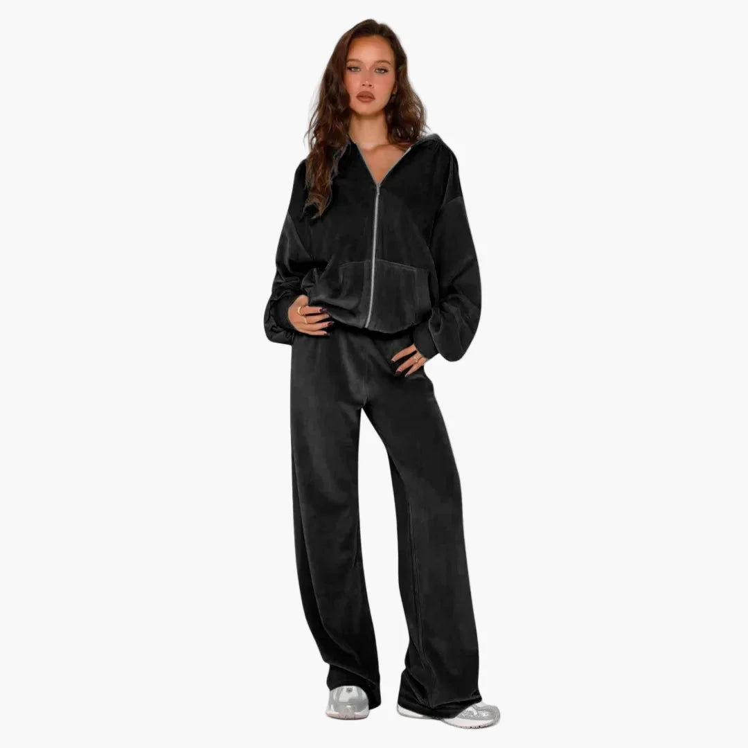 Damers tvådelad avslappnad hoodie och byxa set – sportig streetwear lounge