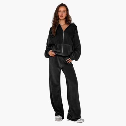 Damers tvådelad avslappnad hoodie och byxa set – sportig streetwear lounge