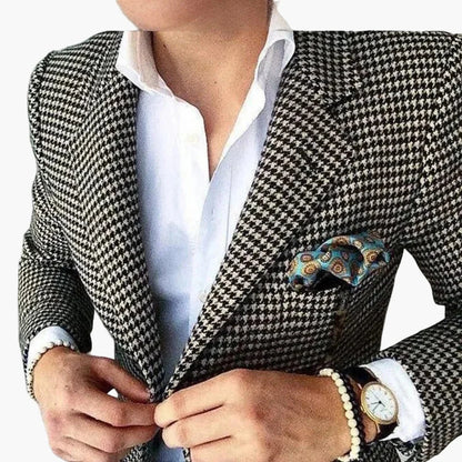 Herr Kavaj Elegant Rutigt Mönster – Modern Affärs- och Feststil