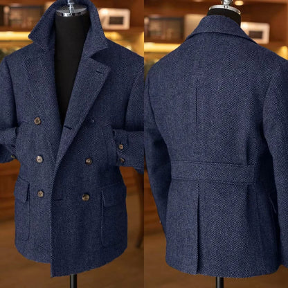 Herr Dubbelknäppt Kavaj – Klassisk Herringbone Vintage Blazer för Fest och Vardag