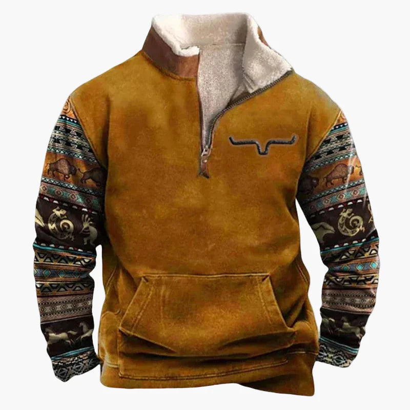 Herrar Western Stil Fleece Halvzip Tröja – Varm och Bekväm för Uteliv