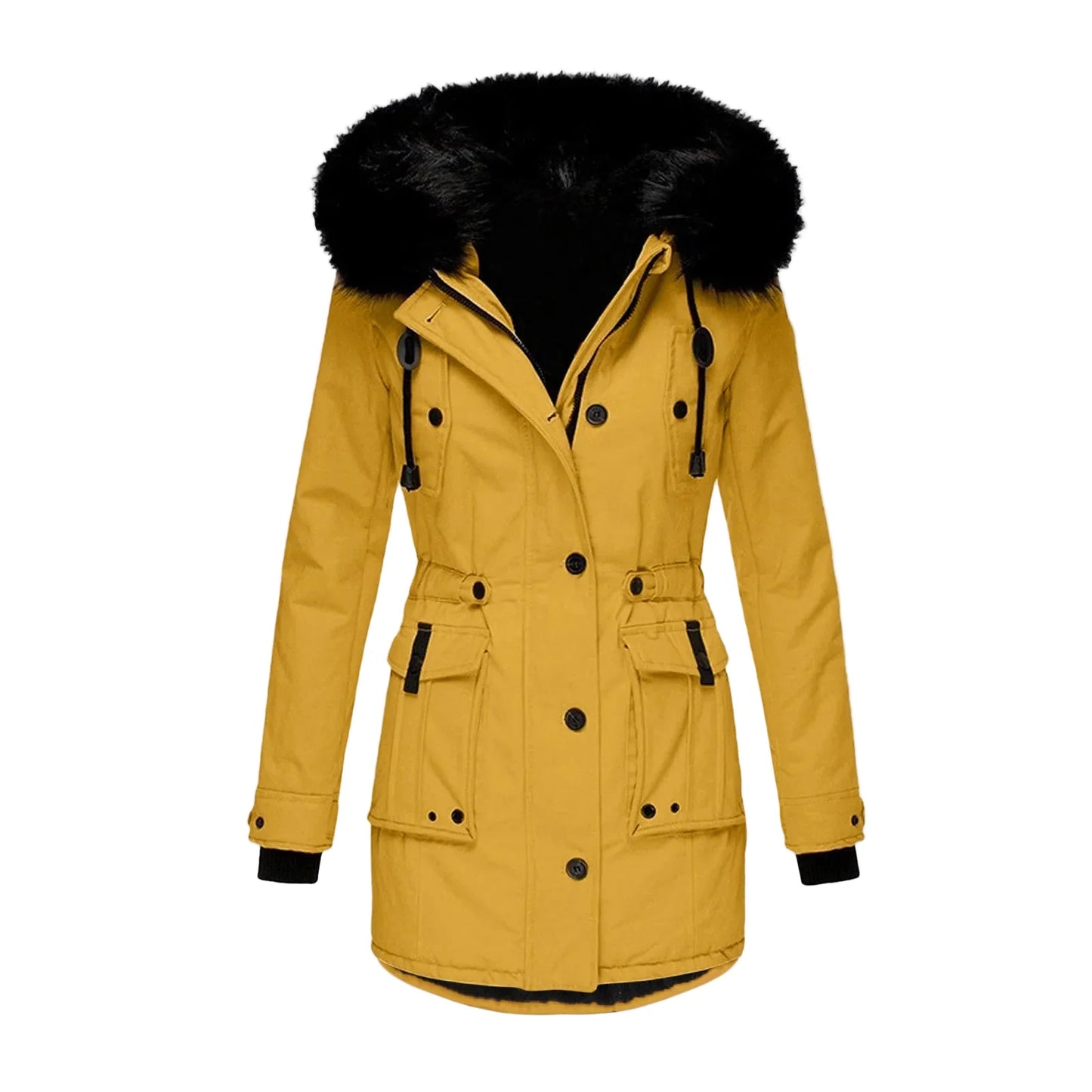 Dam Vinterjacka Plus Size Parkas med Huva och Fuskpäls – Varm Lång Jacka för Vardagsbruk och Fritid