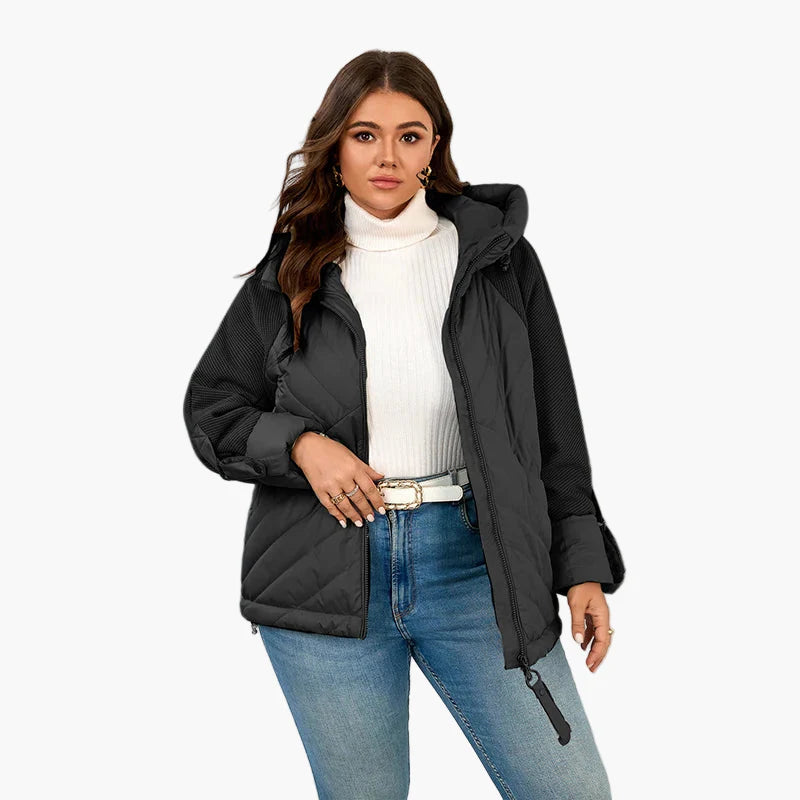 Damjacka quiltad vinter casual elegant plus size med huva