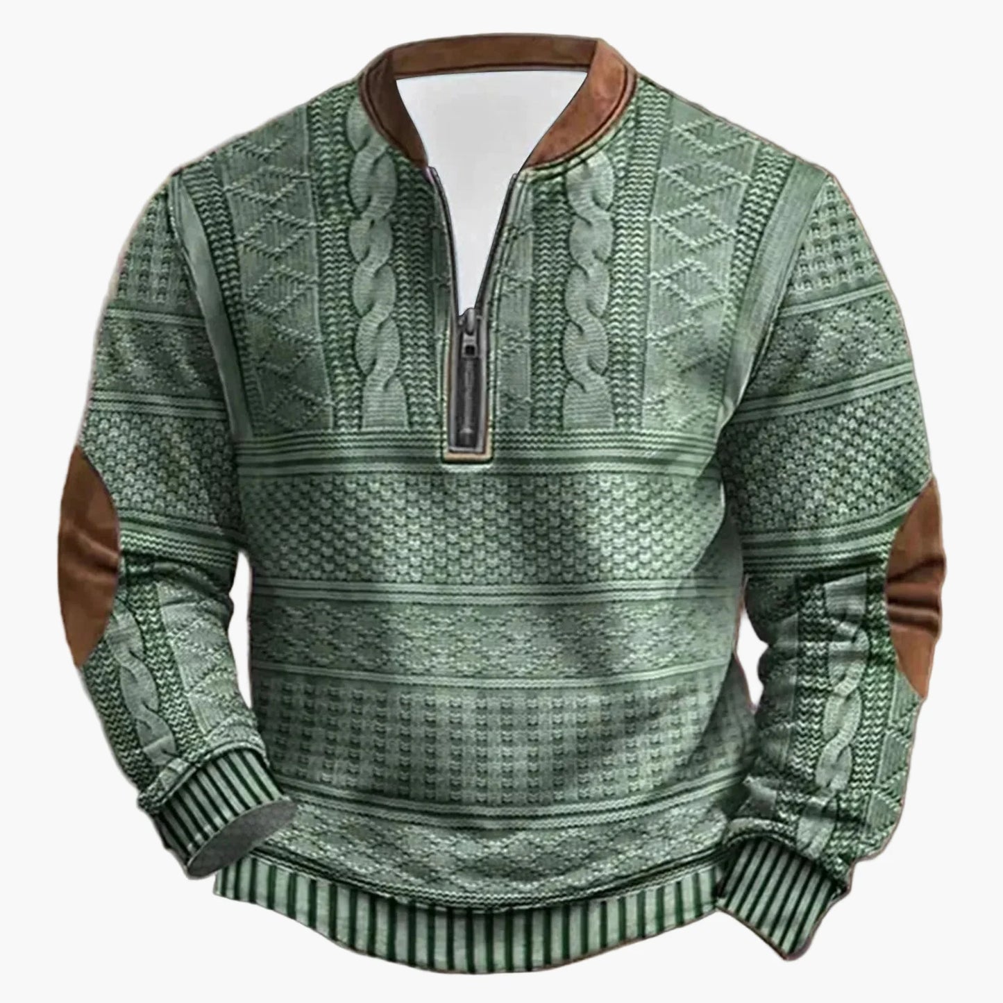 Herrtröja med halv dragkedja – Stickad Look, Retro Casual för Utomhusbruk