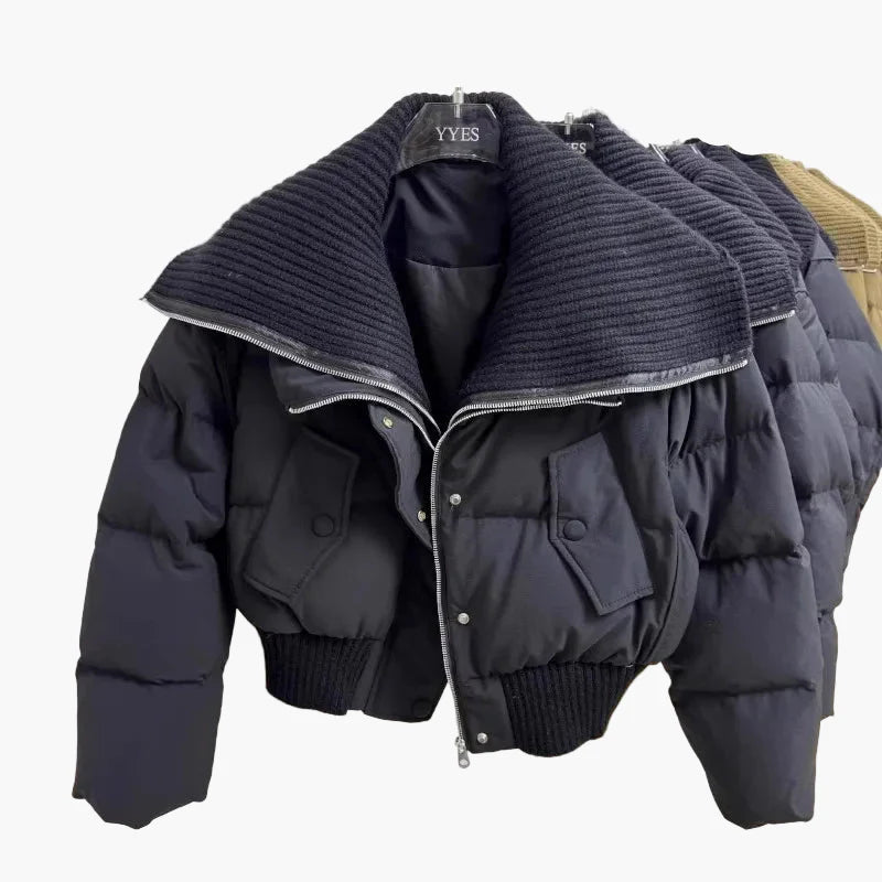 Damjacka – Kort Puffer med Stor Krage, Trendig Vinterstil