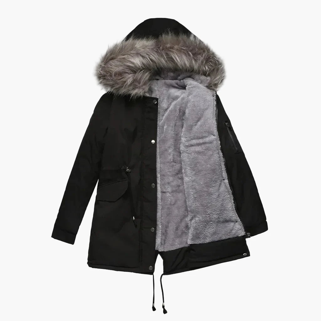 Dam Parkas Vinterjacka med Stor Pälsluva – Elegant Vardagsstil och Värme