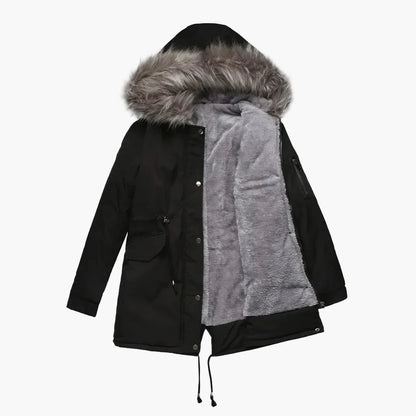 Dam Parkas Vinterjacka med Stor Pälsluva – Elegant Vardagsstil och Värme