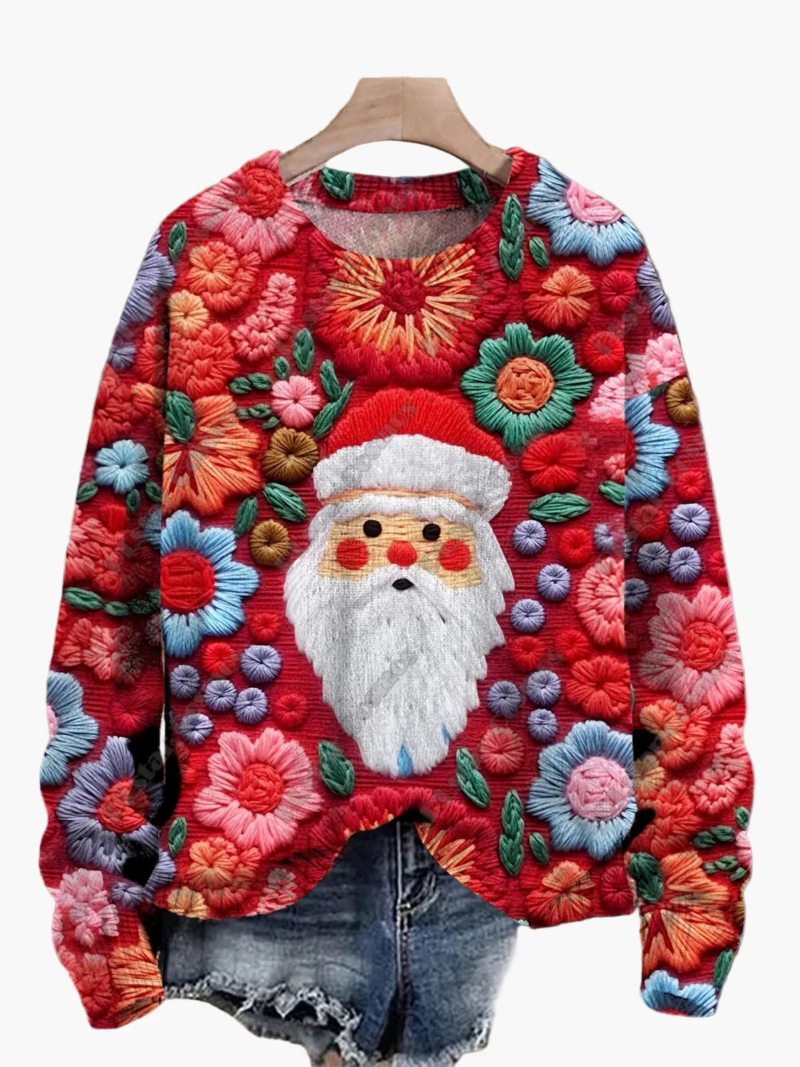 Damtröja julig mönster stickad med broderade motiv – perfekt för vinter och fest