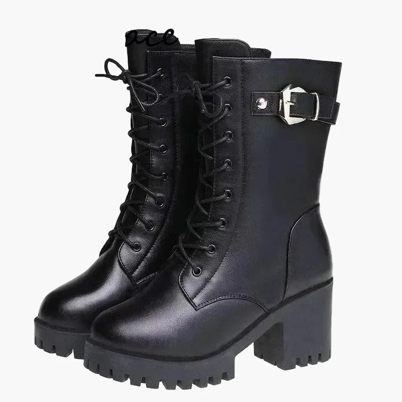 Dam Vinterkängor med Klack och Snörning – Stilrena och Varmfodrade Boots för Höst och Vinter