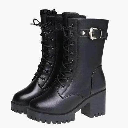 Dam Vinterkängor med Klack och Snörning – Stilrena och Varmfodrade Boots för Höst och Vinter
