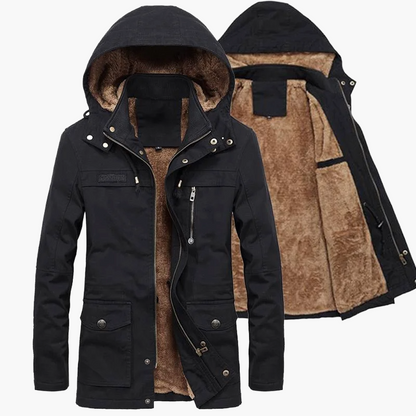 Herrjacka med huva och varm foder – Modern parkas för vinter och höst