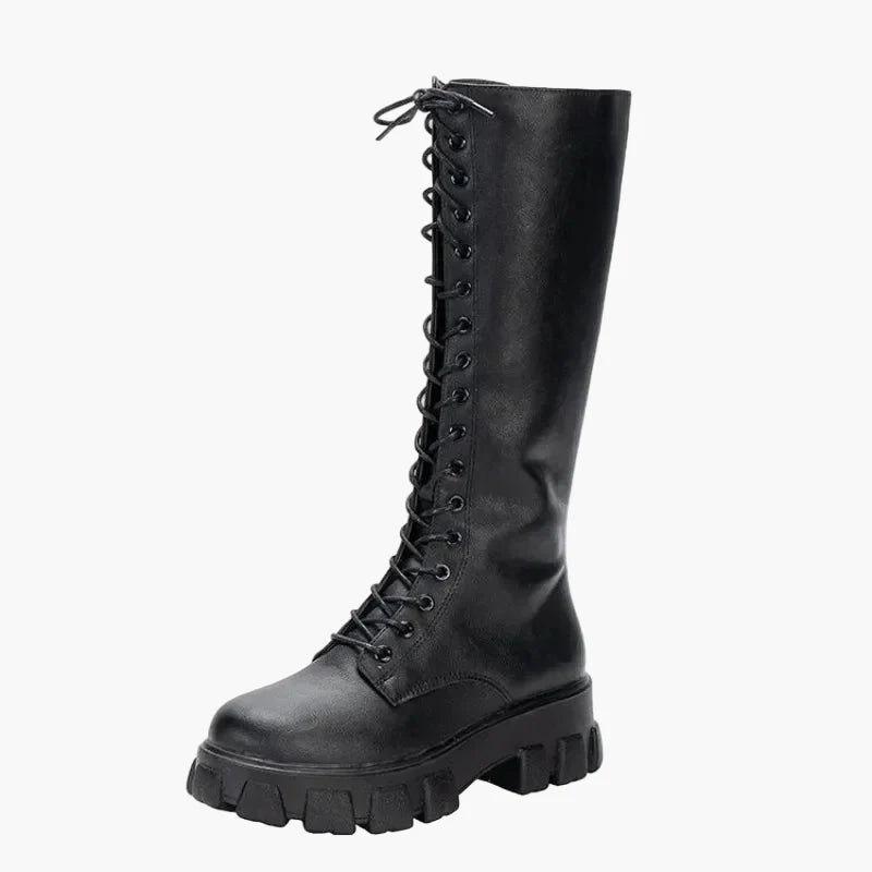 Dam Stövlar Chunky Plattforms Kängor med Snörning – Trendiga Höga Boots för Mode och Vardag