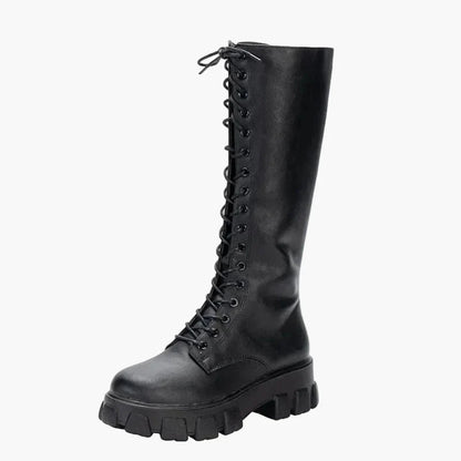 Dam Stövlar Chunky Plattforms Kängor med Snörning – Trendiga Höga Boots för Mode och Vardag