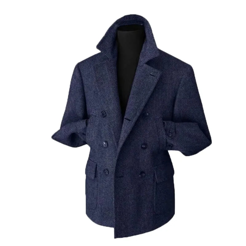 Herr Dubbelknäppt Kavaj – Klassisk Herringbone Vintage Blazer för Fest och Vardag