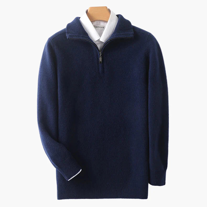 Herr Halvzip Stickad Tröja – Klassisk och Varm Pullover för Vardag och Kontor