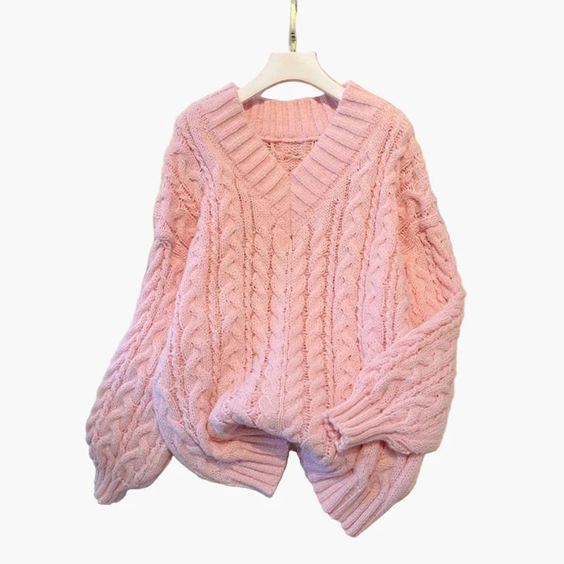 Damstickad V-ringad Oversize Tröja – Trendig och Bekväm Höstmode
