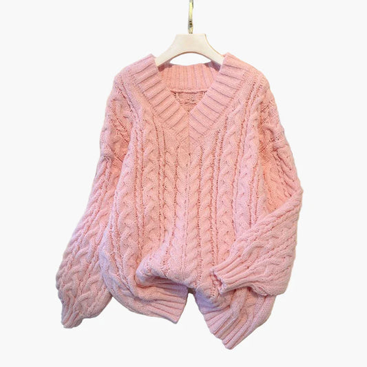Damstickad V-ringad Oversize Tröja – Trendig och Bekväm Höstmode