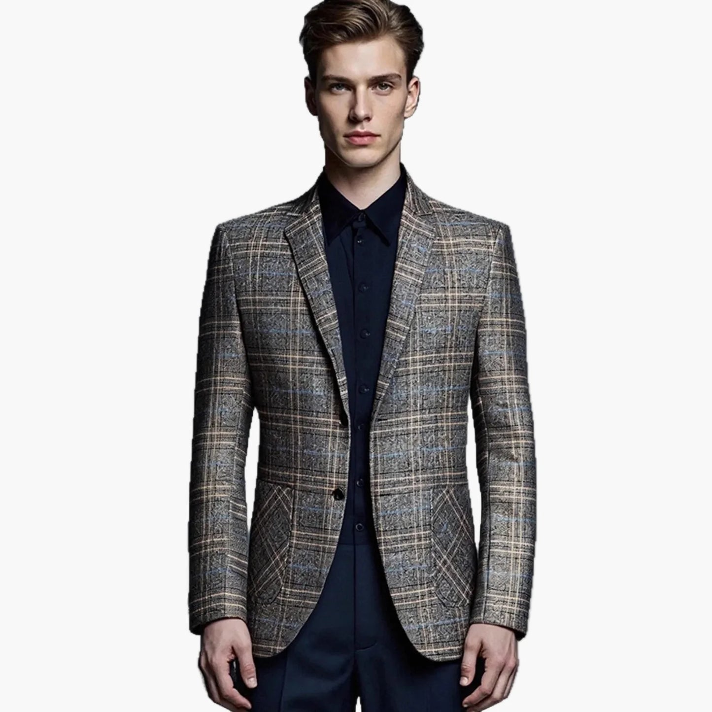 Herr Elegant Rutig Kavaj för Affär och Fest – Modern Slim Fit Blazer