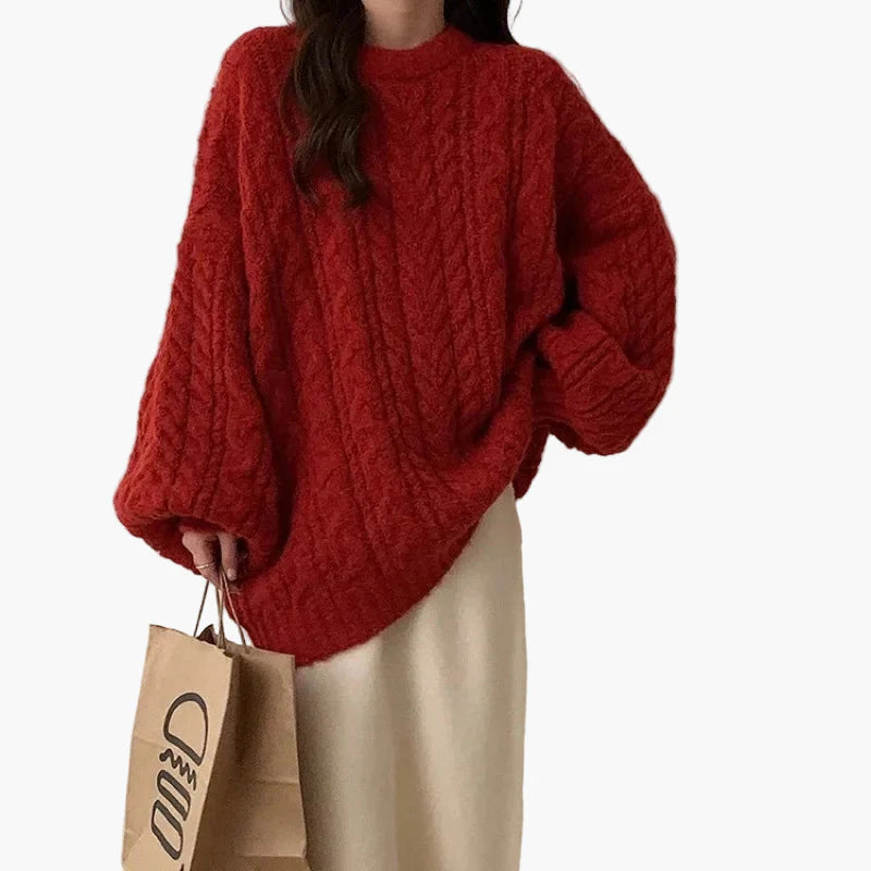 Damtröja Oversize Stickad Pullover – Trendig och Avslappnad Vardagsstil