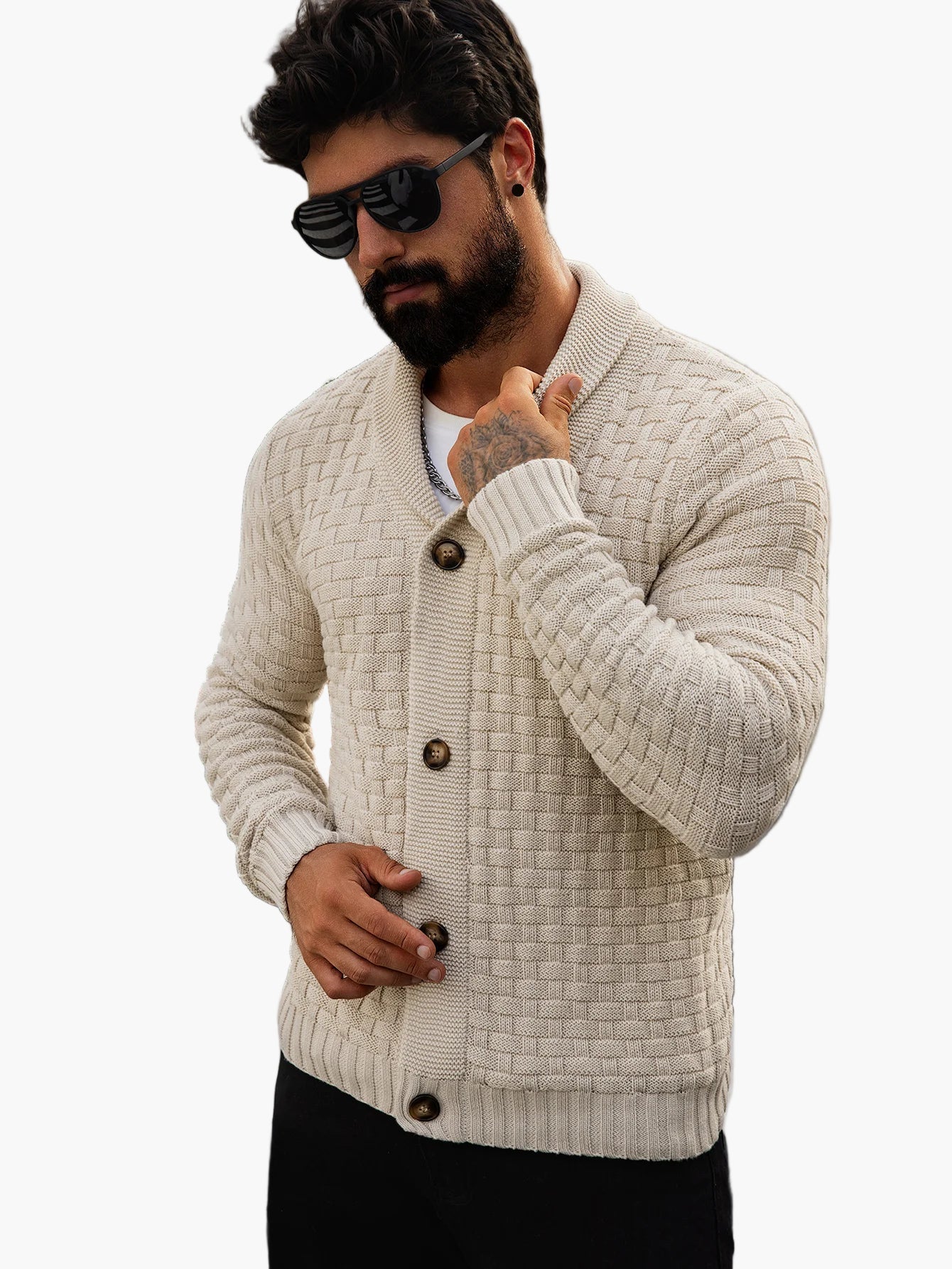 Herrkofta med avslappnad öppen design – stickad vardagskofta för stil och komfort