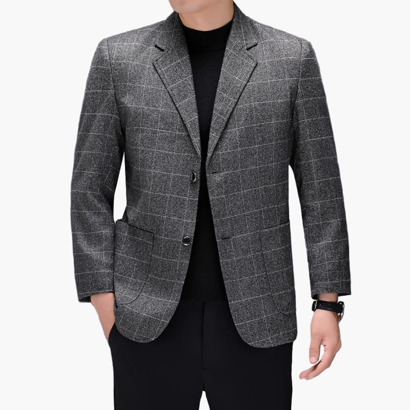 Herr Kavaj Rutmönstrad Modern Stil – Elegant Affärs- och Vardagsjacka
