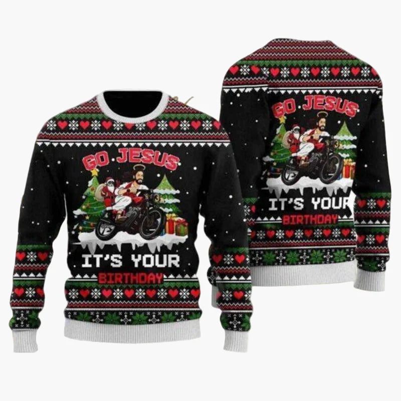 Herr Jultröja Biker Santa – Rolig och Unik Ugly Christmas Sweater för Män