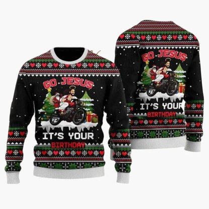 Herr Jultröja Biker Santa – Rolig och Unik Ugly Christmas Sweater för Män